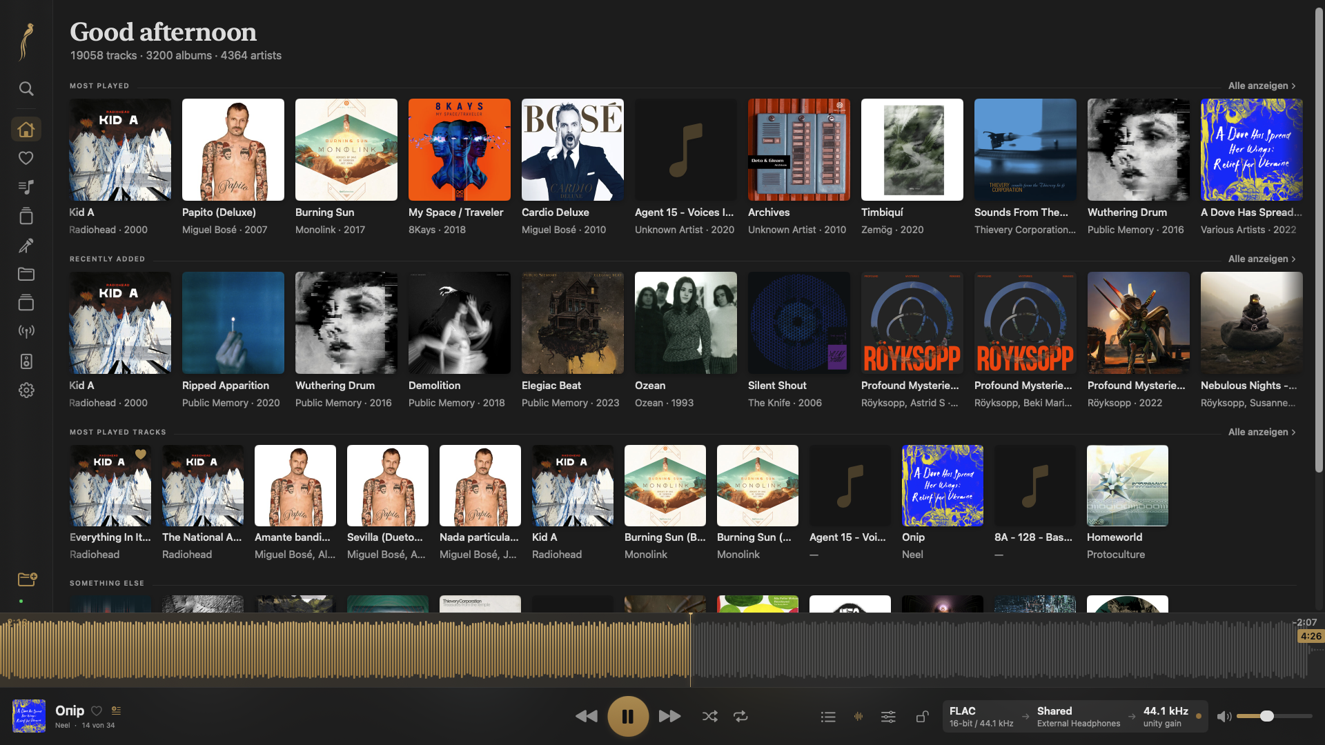 Quetzal Audio Player dark mode